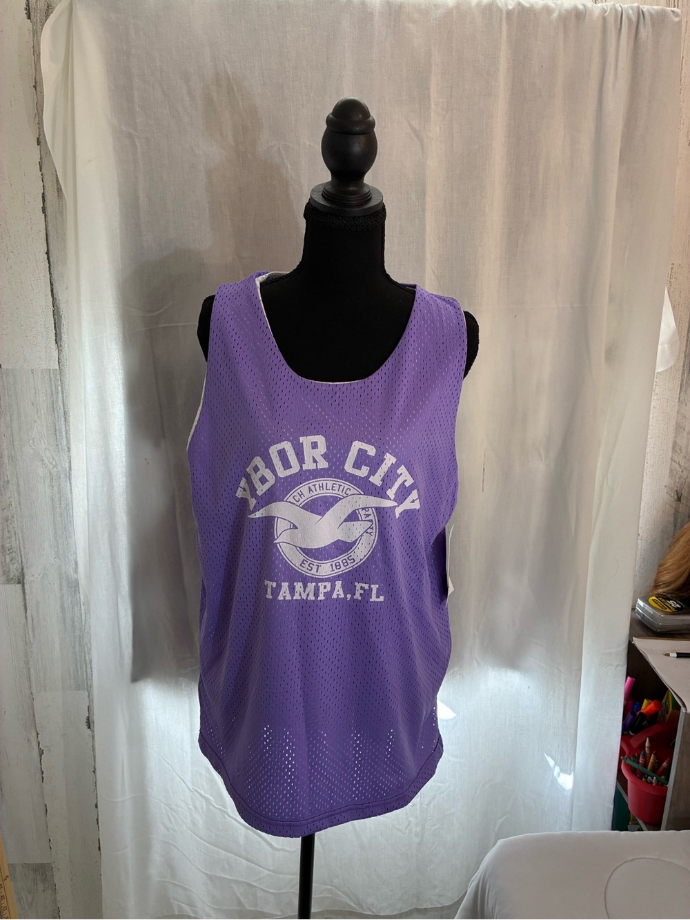 Purple YBor City Tampa FL  Graphic Mesh Jersey Tank unisex Sz L adult